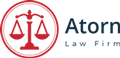 a logo made of 'scales of juctice icon' to the left and 'atorn law firm' text to the right